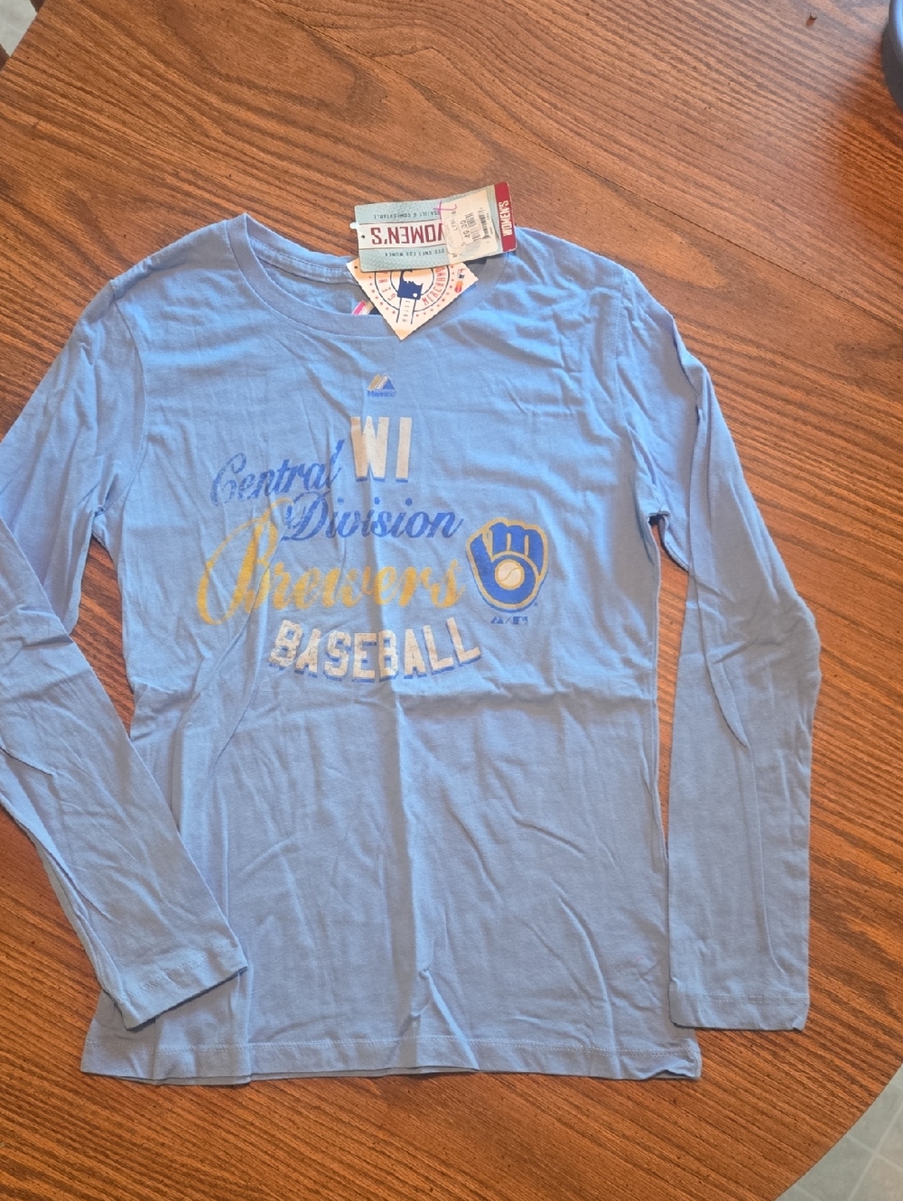 Majestic Light Blue Milwaukee Brewers Long Sleeve Women's Tee